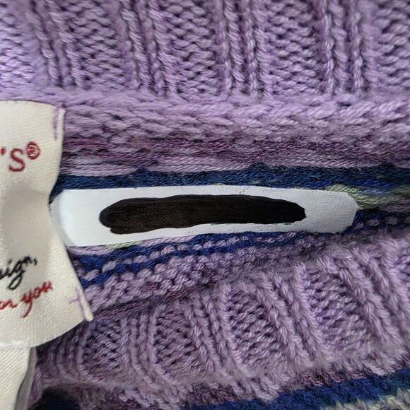 Appleseeds Cardigan Sweater Medium Petite Purple Blue Fair Isle Grandmacore Cozy - Picture 8 of 11